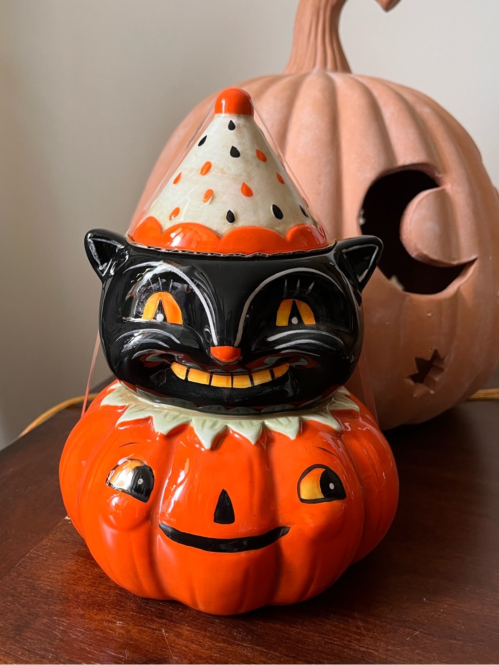 Johanna Parker Halloween Black Cat on Orange Pumpkin Ceramic Canister Jar 2026